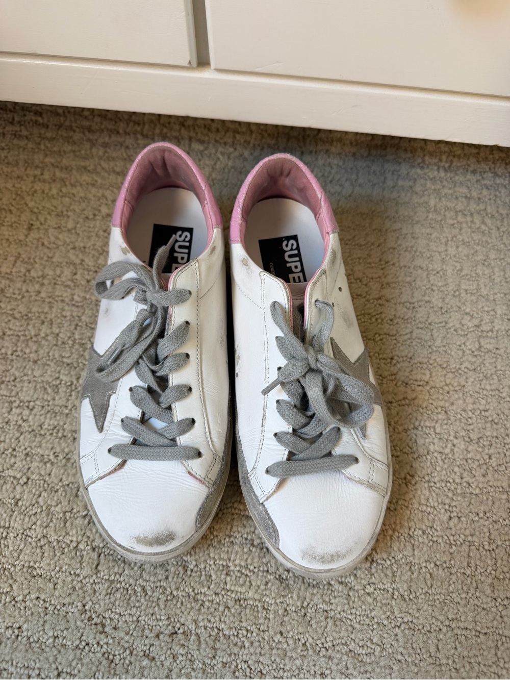Golden Goose White Leather Sneakers with Pink Heel and Gray Star - Picture 5 of 5
